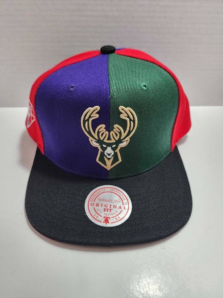 Milwaukee Bucks Mitchell & Ness Pinwheel NBA Snapback Hat Cap Blue Green Red New