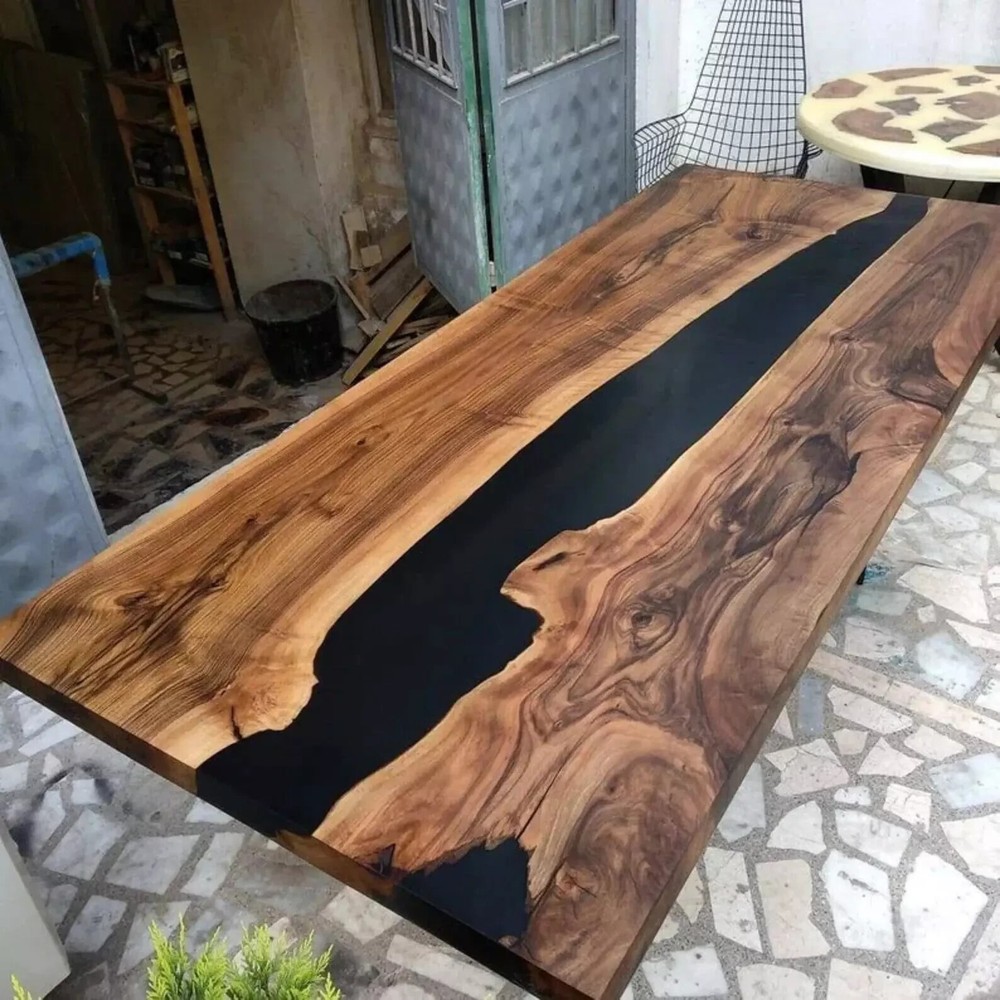 Black Epoxy Resin Acacia Wood Dining Table Top Counter Desk