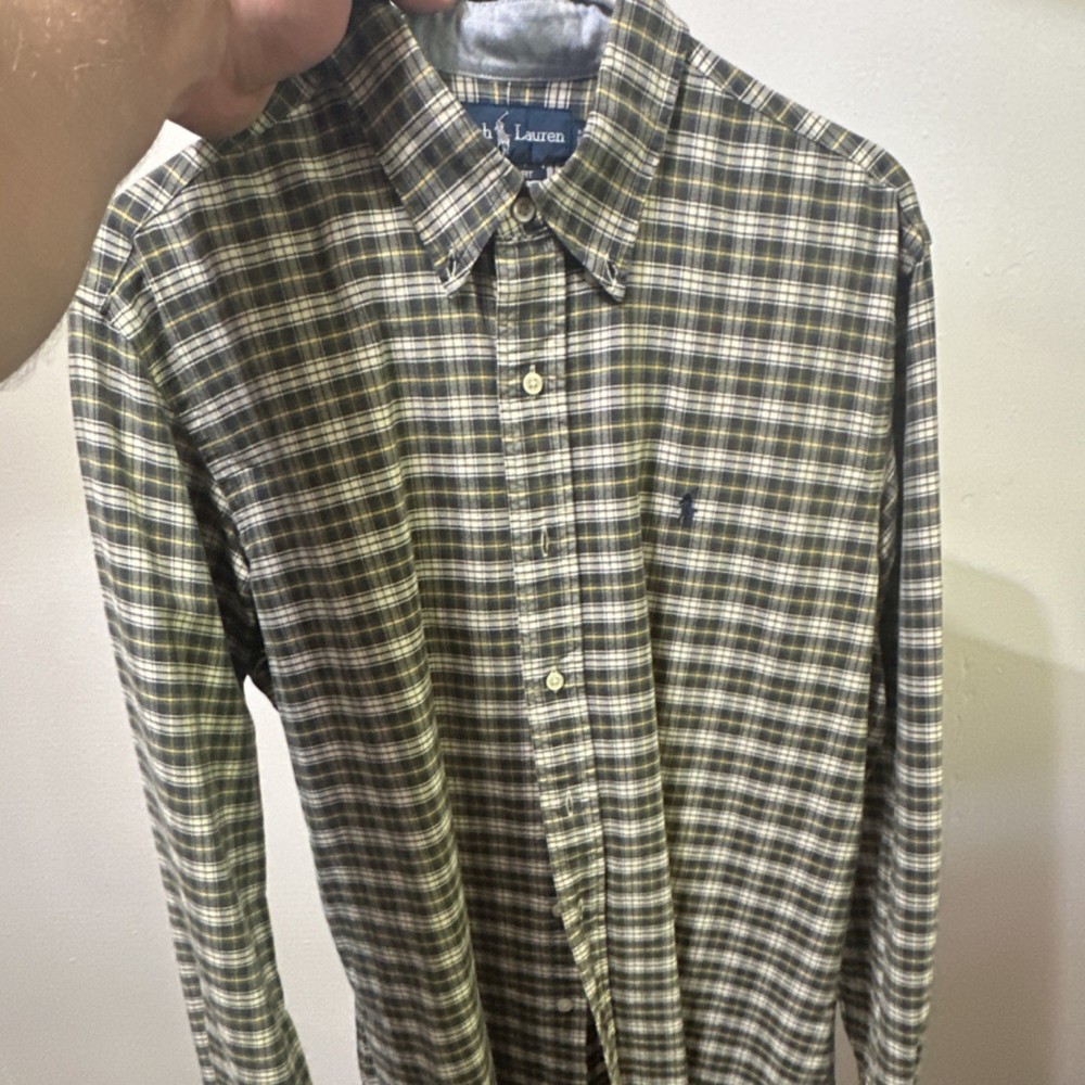 Ralph Lauren Custom Fit Plaid Cotton Button-Down Shirt Long Sleeve Size L