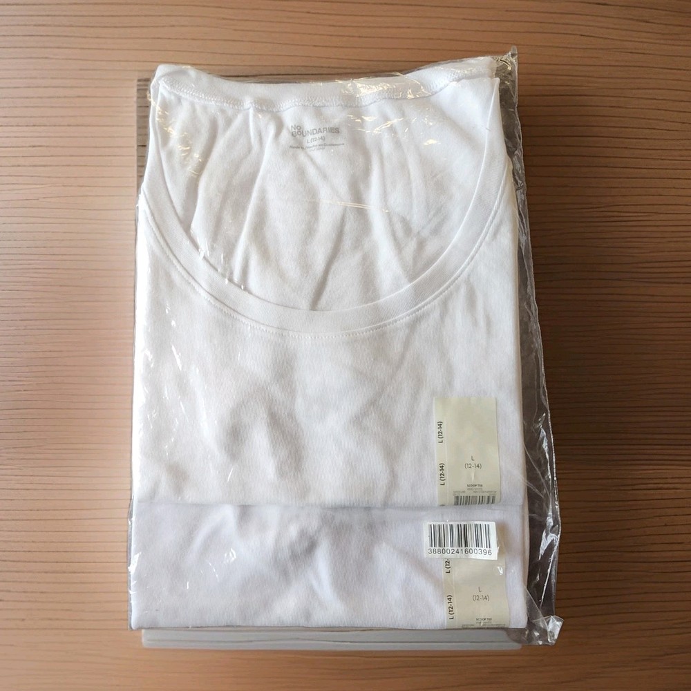 2 Pack - NO BOUNDARIES WOMEN’S SCOOP NECK Tee Shirt SHORT SLEEVE White L (12-14)