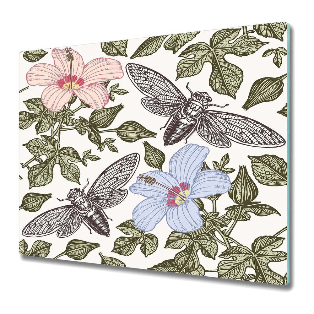 Glass Chopping Board Worktop Saver Butterflies among flowers Colourful 60x52