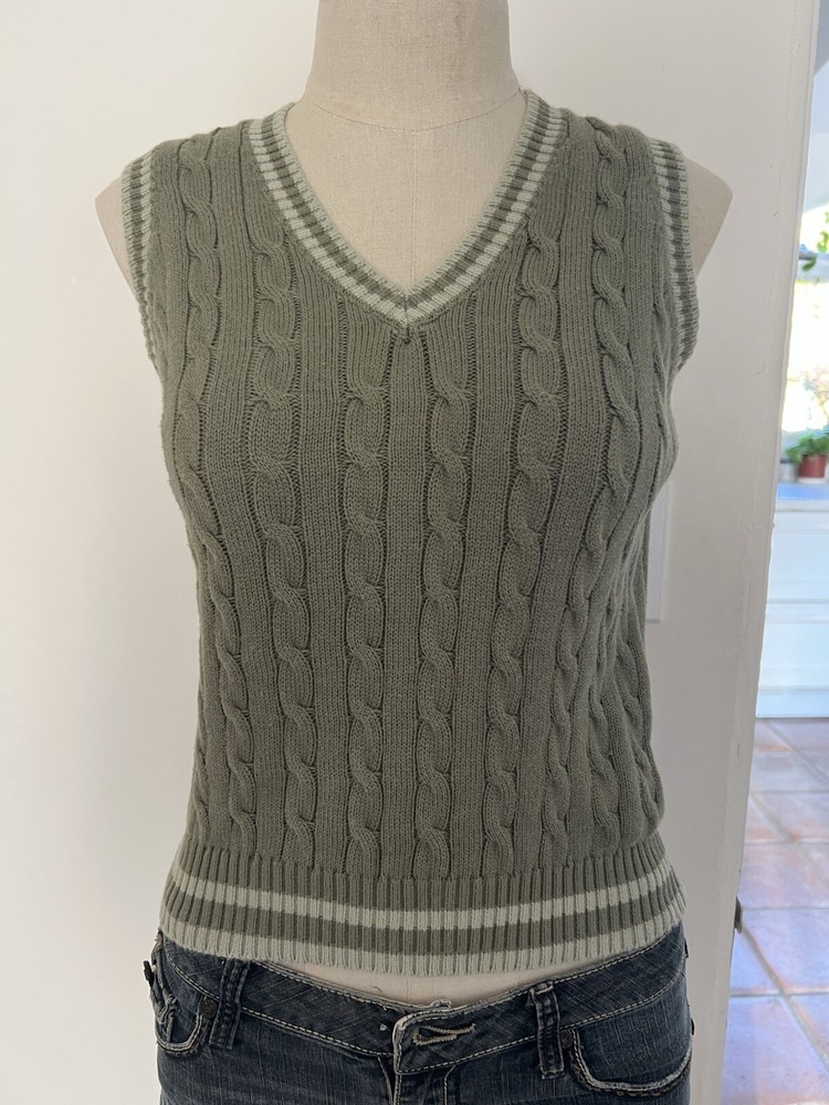 John Galt Brandy Melville V Neck Cable Knit Sweater Vest, One size