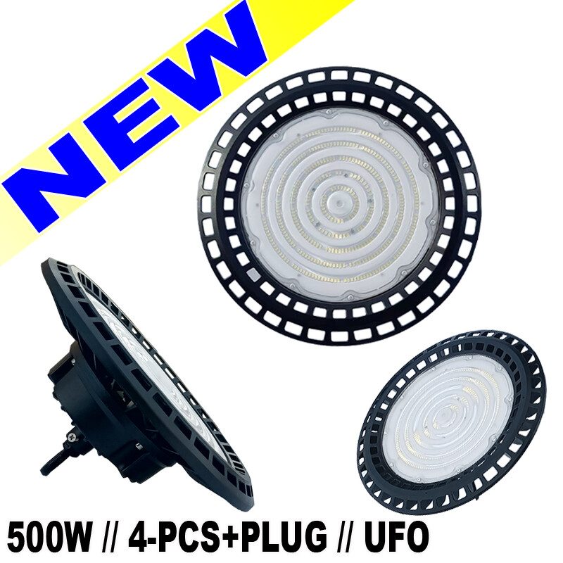 4Pc 500W+PLUG  UFO LED high bay light  Factory Commercial Light Fixtures 6500K