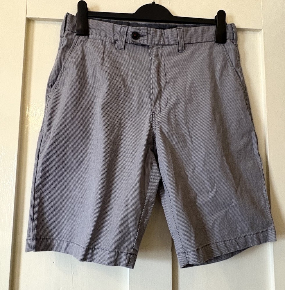 M&S Blue Harbour Blue Stripe Stretch Cotton Chino Shorts W32 L10