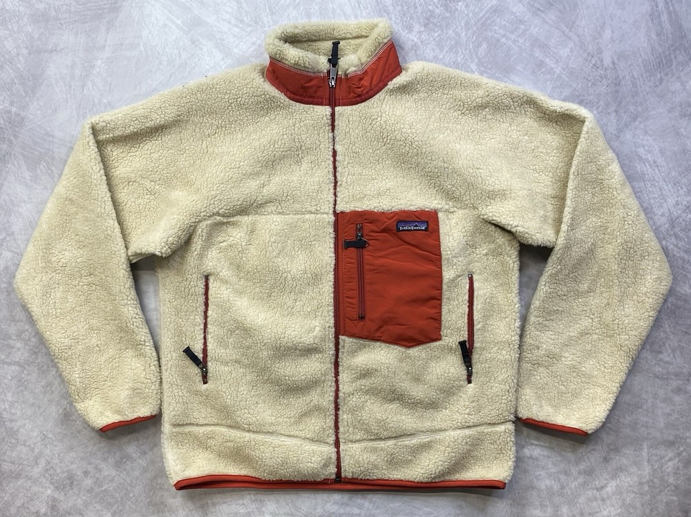 Vintage Patagonia Retro X Deep Pile Fleece Jacket Men’s Size M Beige And Orange