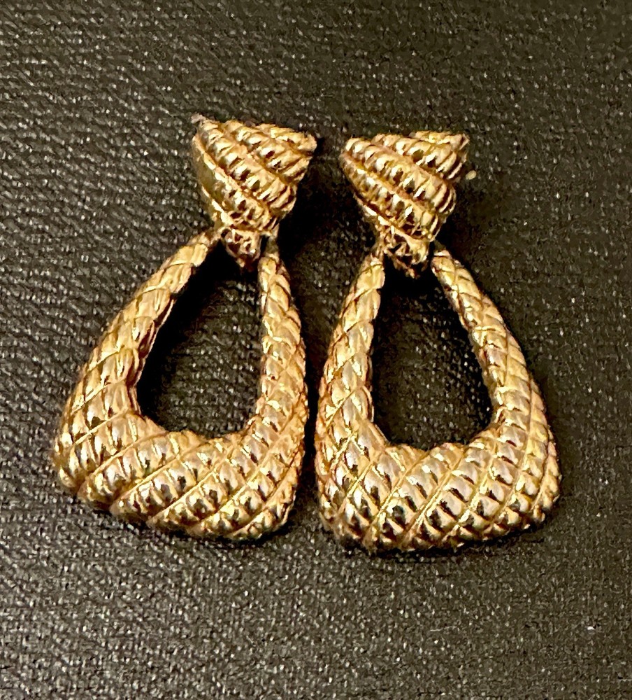 Vintage ANNE KLEIN Textured Door Knocker Earrings Gold Tone EUC!