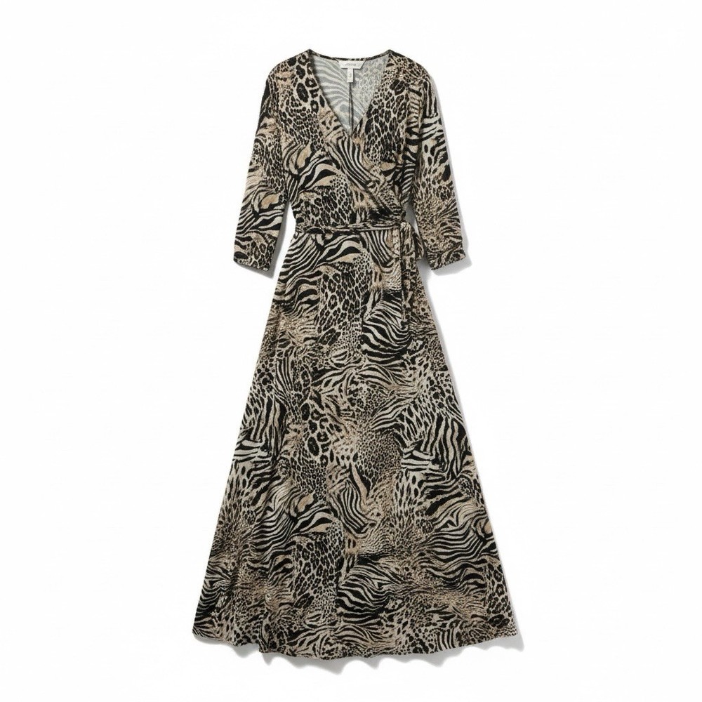 Harlow & Rose Maxi Dress Women's Medium Black Animal Print Nylon Boho Hippie