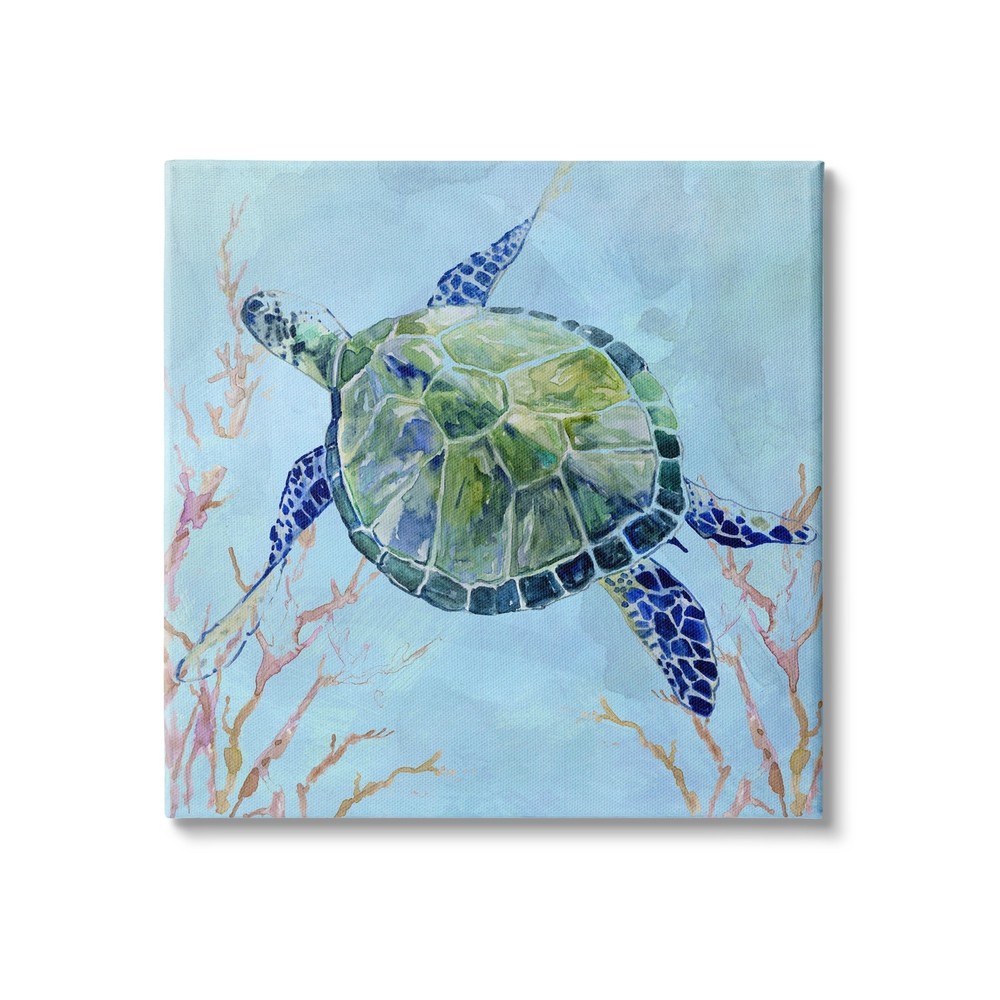 Stupell Deep Sea Aquatic Tortoise Orange Kelp Water Turtle Blue 36 x 36