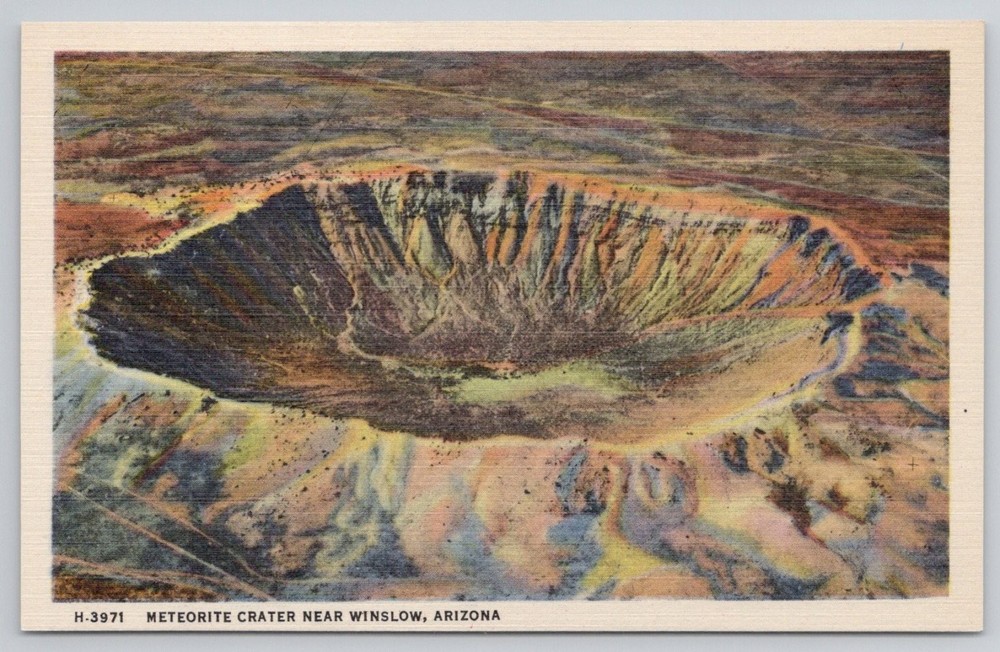 Meteorite Crater Winslow Arizona Fred Harvey Linen Postcard