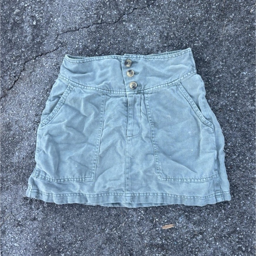 Aerie Green High Rise Button Twill A-Line Mini Skirt with Pockets, Size S