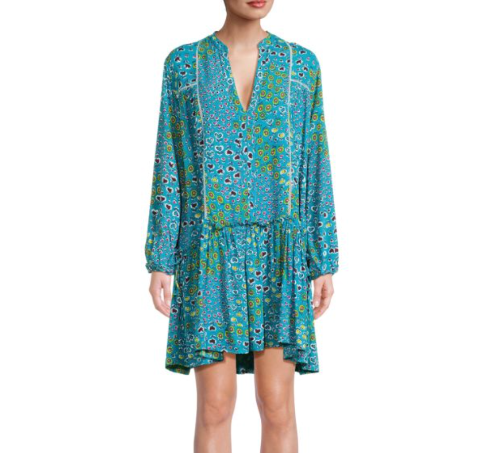 Poupette St. Barth Sylvia Floral Cottagecore Boho Drop Waist Mini Dress Size M