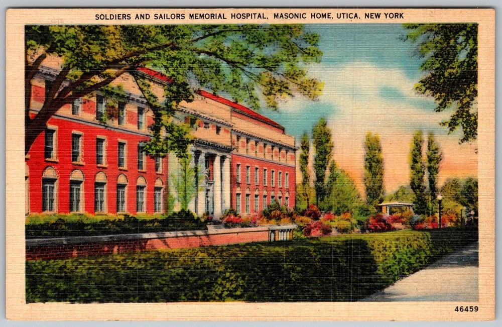 Vtg Linen Postcard Soldiers and Sailors Memorial Utica, NY 1940s