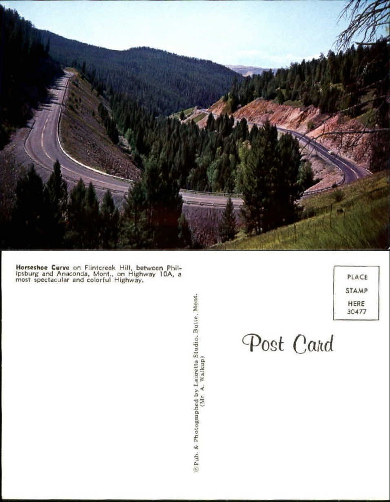 Horseshoe Curve on Flintcreek Hill between Philipsburg and Anaconda MT postcard
