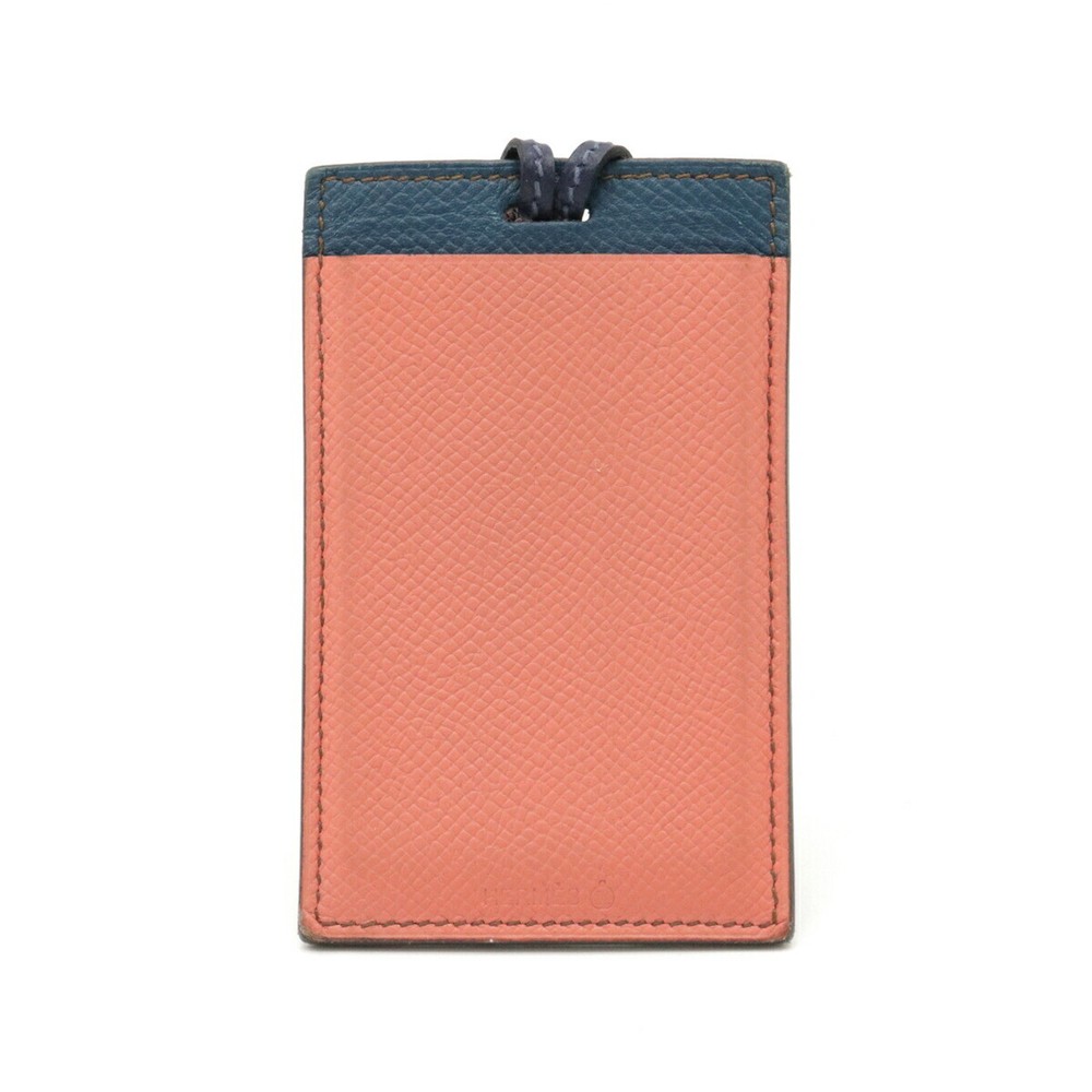Used HERMES Petit Ash Neck Strap Vo Epson Leather Salmon Pink Blue Green