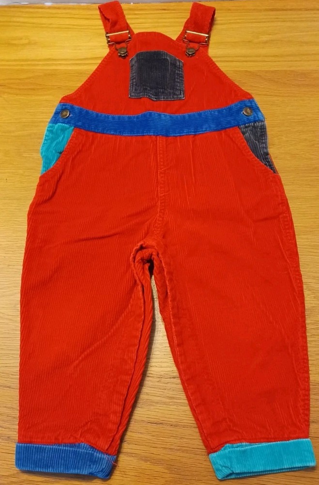 Vintage Hush Puppies Red Corduroy Overalls Toddler Size 24M 90s Y2K