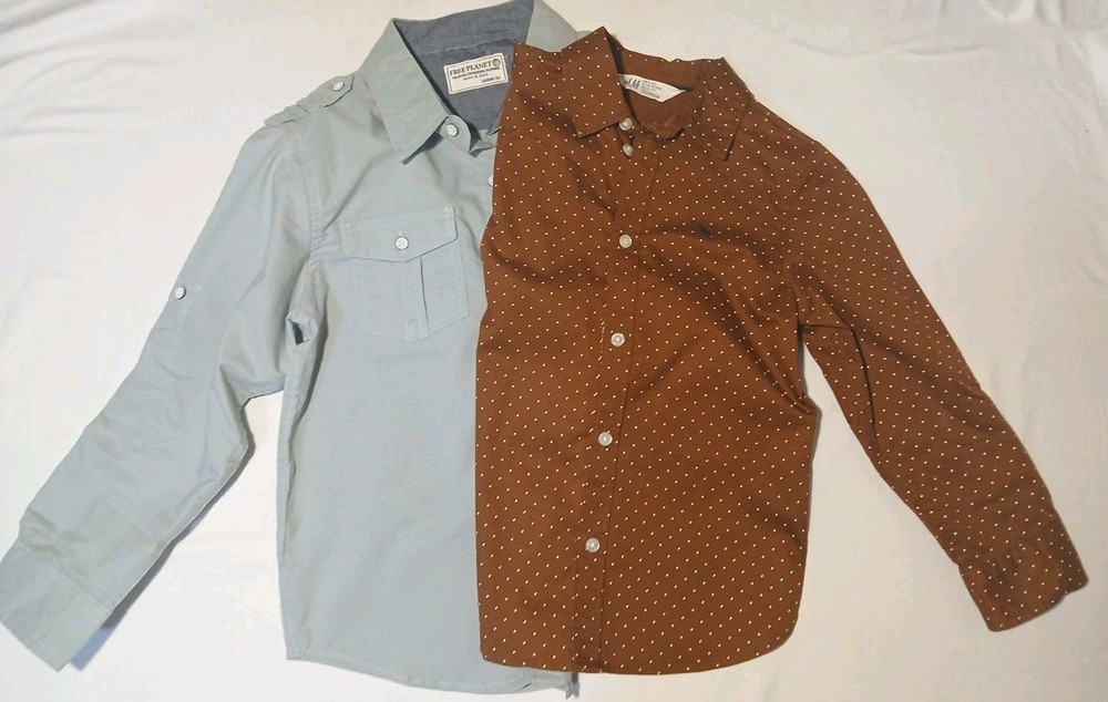 Lot of 2 Boys Button Down Collared Long Sleeve Shirts Size 5-6