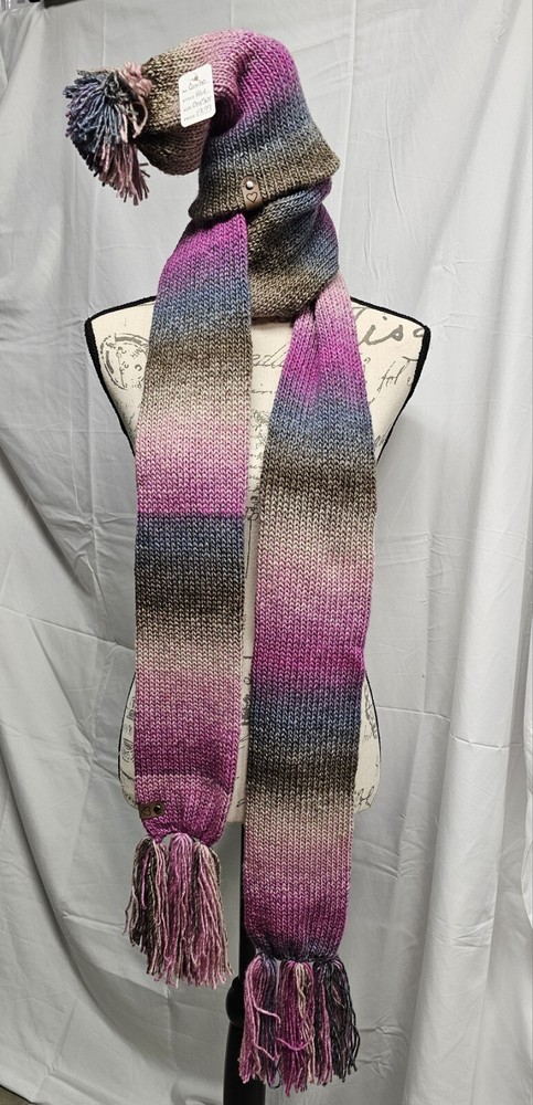 Handmade Crocheted Multicolor Adult Winter Scarf and Hat Set