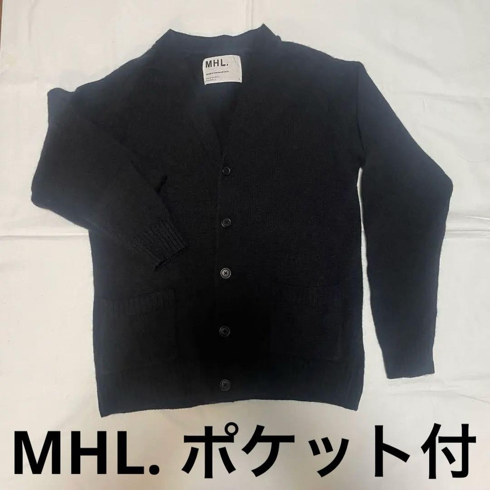 MHL. Margaret Howell Cardigan, Navy, Wool with Pockets from Japan