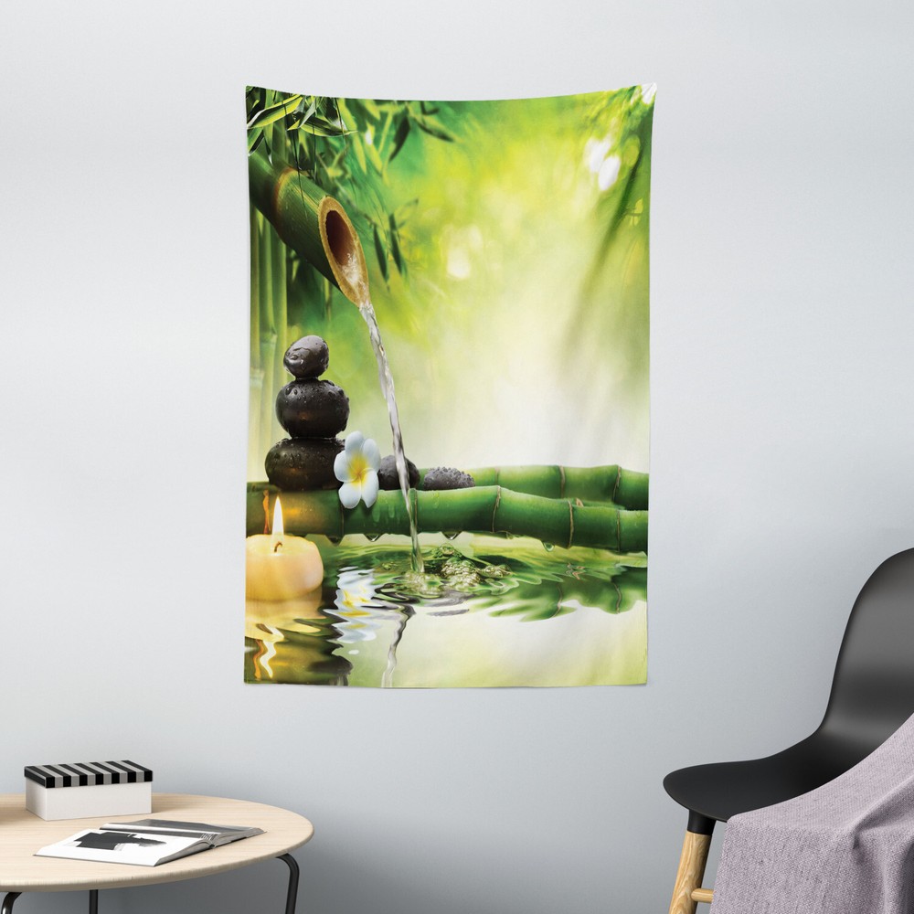 Spa Tapestry Meditation Stones Bamboo Print Wall Hanging Decor