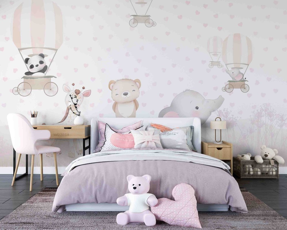 3D Hot Air Balloon Animal Cartoon Wall Murals Wallpaper Murals Wall Sticker
