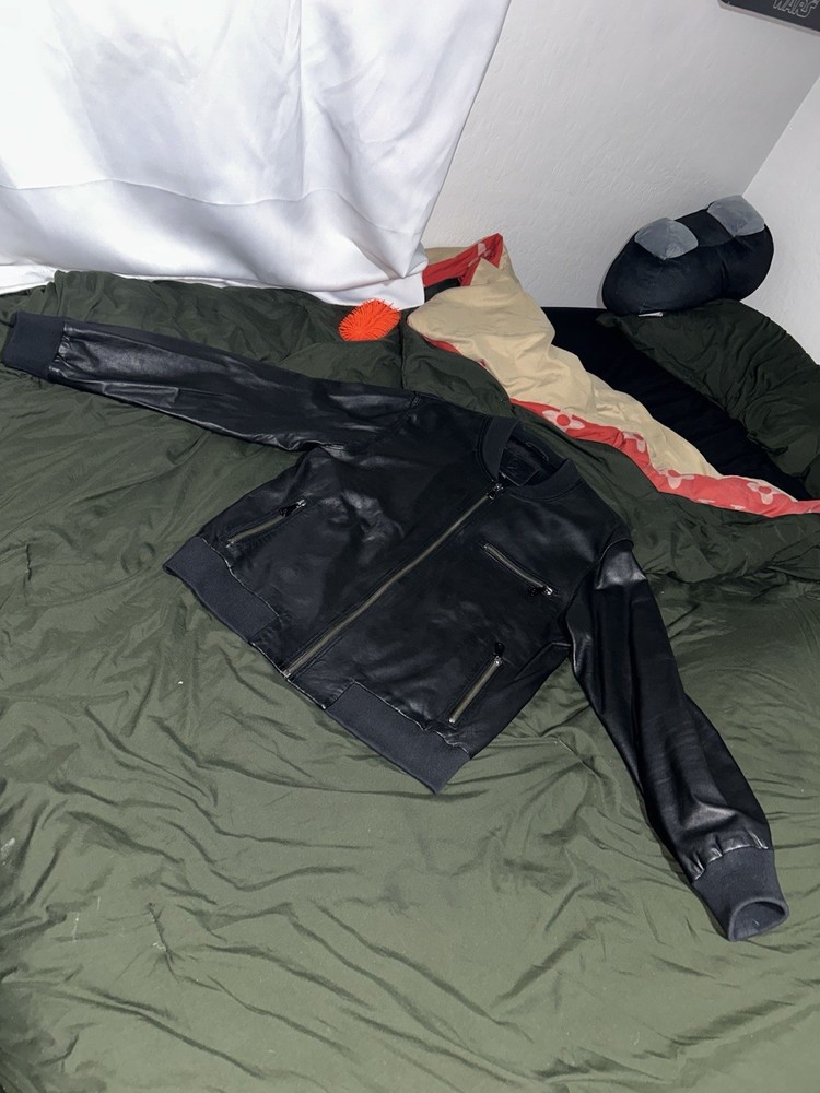 Alexander McQueen Black Leather Bomber Jacket (lamb Skin) With Receipt