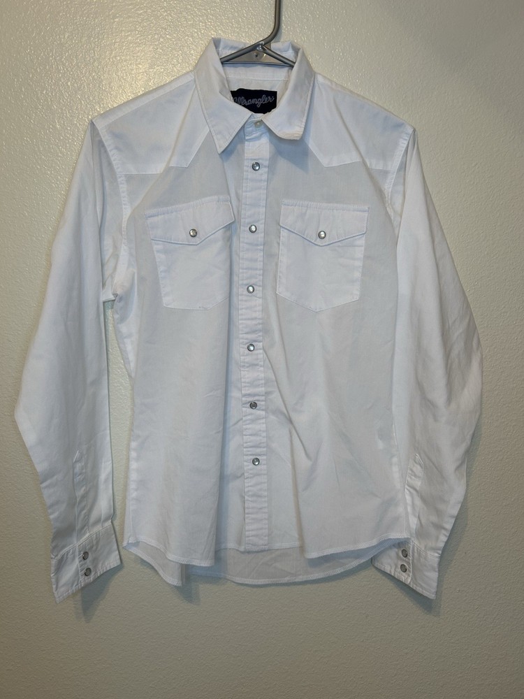 Vintage Wrangler Western Pearl Snap Shirt XL 14-16 Youth Rodeo White BG37