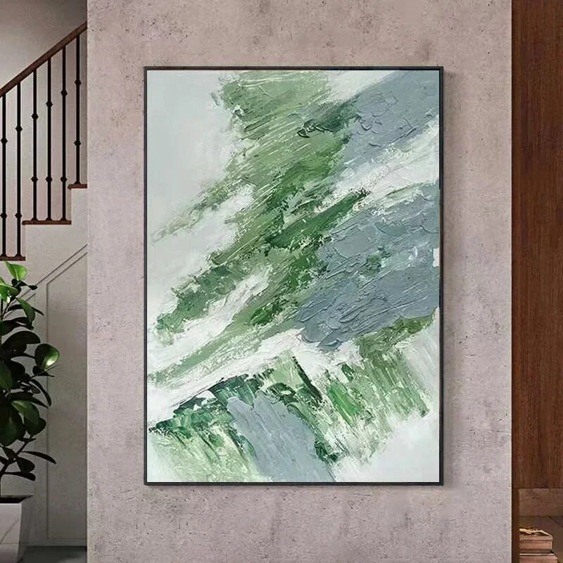Hand-Painted Oil Painting Abstract Creative Green Environmental Living Room