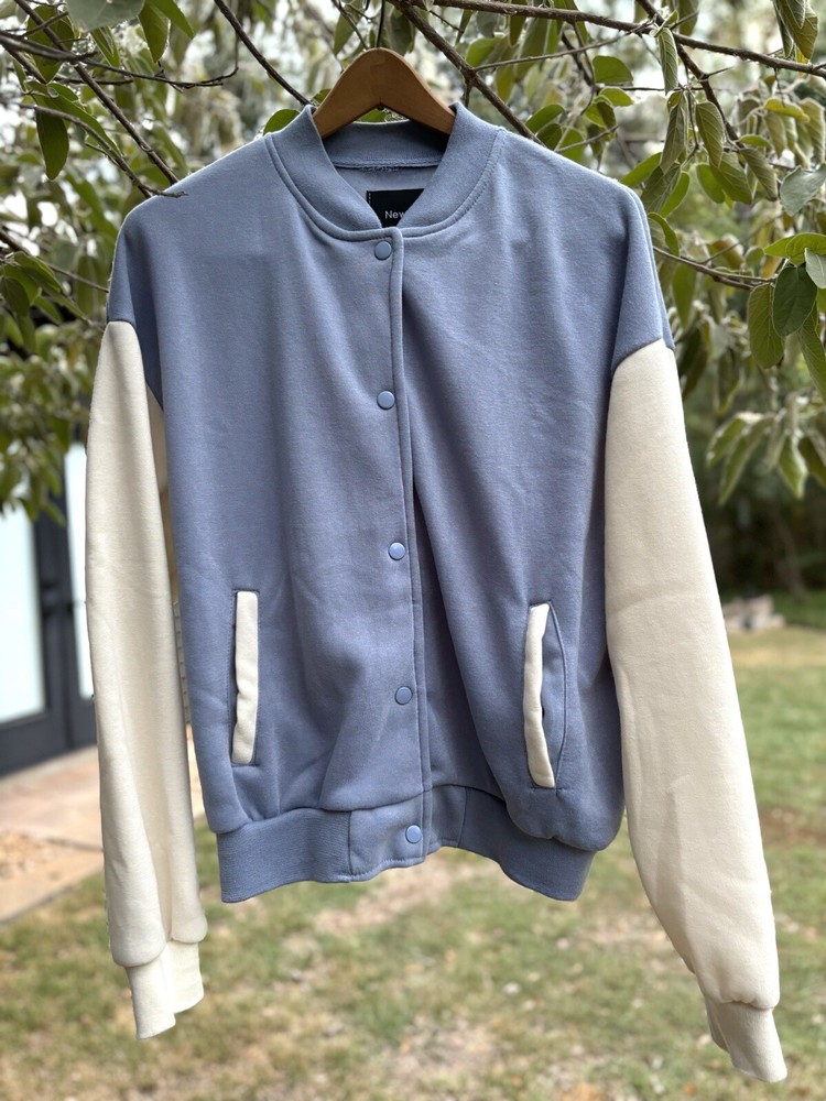 Retro Varsity Fleece Bomber Women’s Large Polyester/Pockets/New With Tags