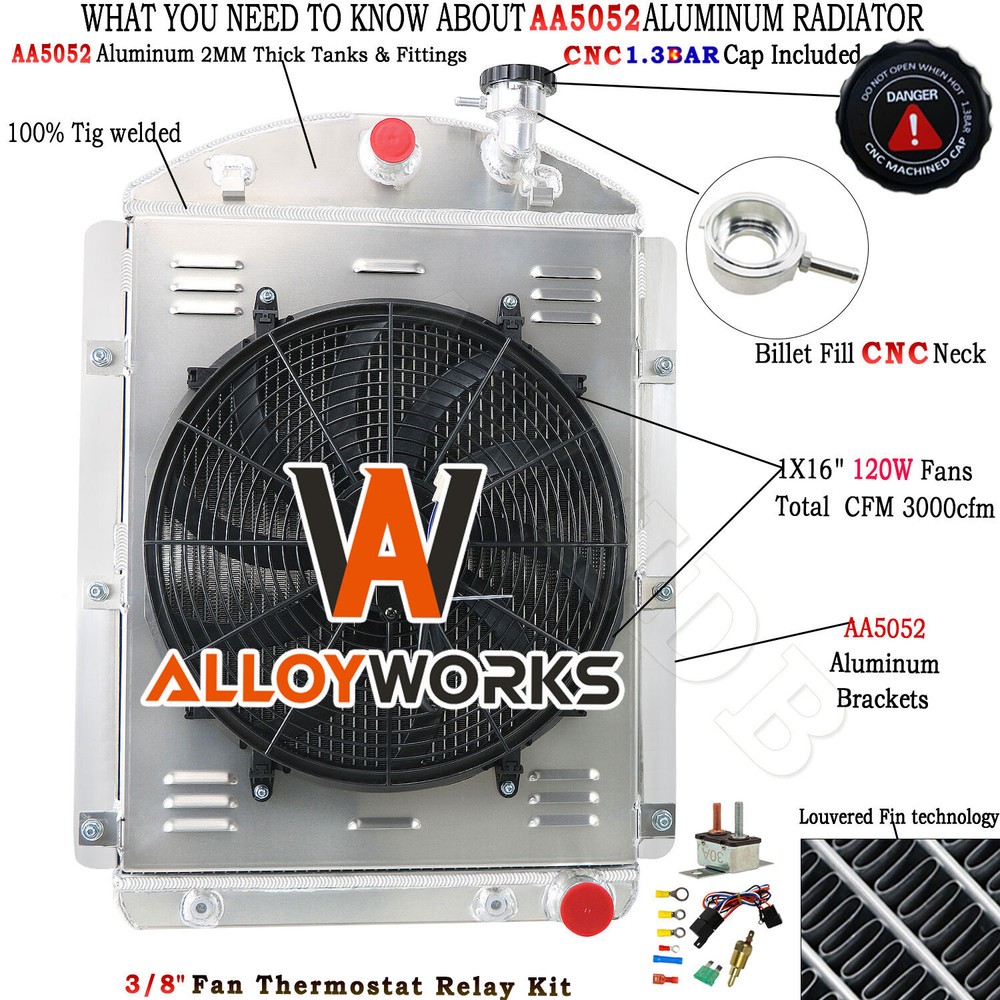 3 Row Radiator Shroud Fan For 1941-1946 1944 Chevy Truck Pickup V8 Small Block
