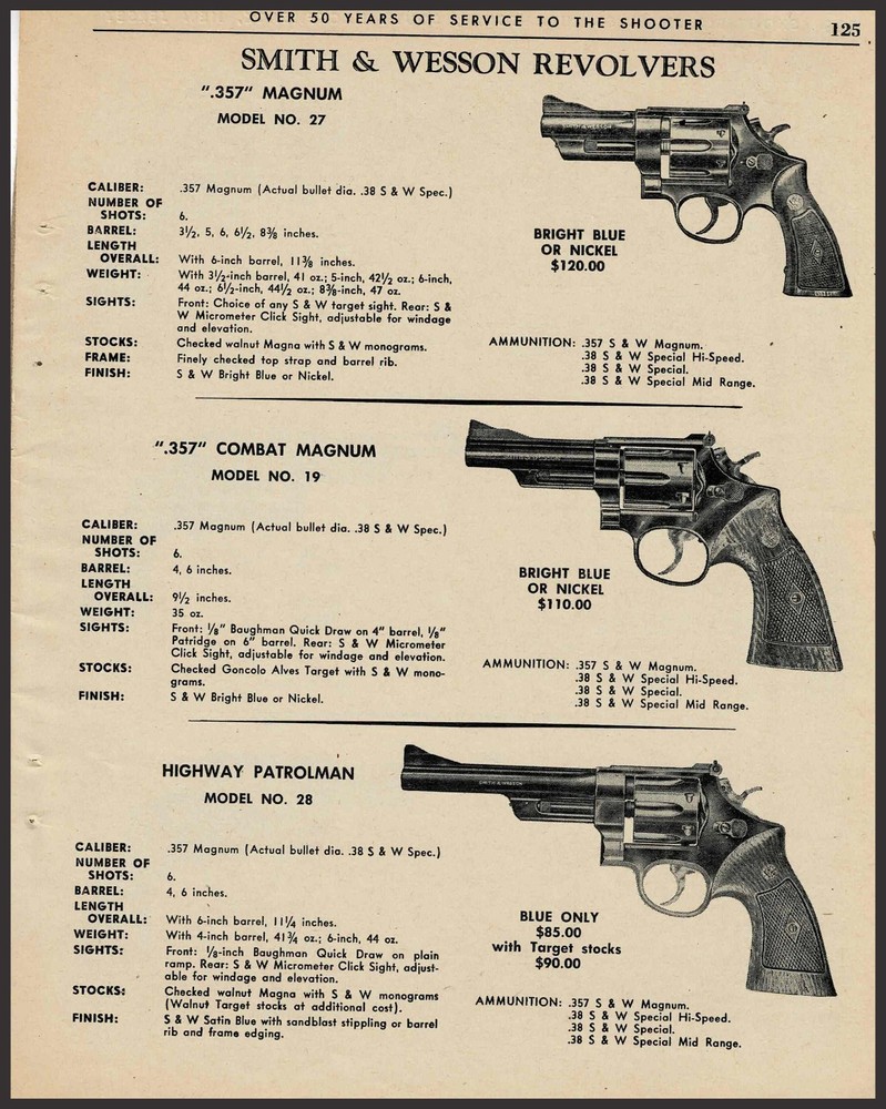1963 SMITH  & WESSON Model  27 and 19, Highwayman Patrolman Revolver PRINT AD