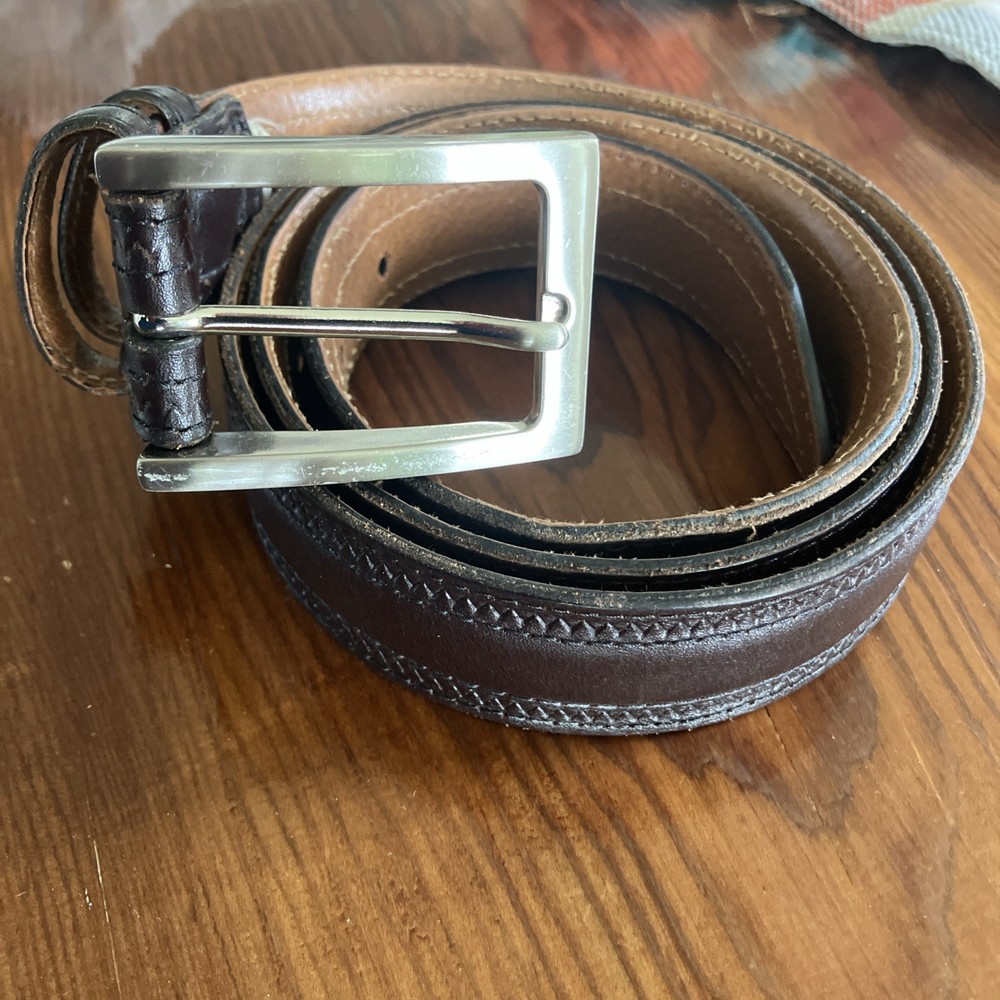 Johnston & Murphy Belt Men Size 40 Brown Silver Tone Buckle Leather Made in USA