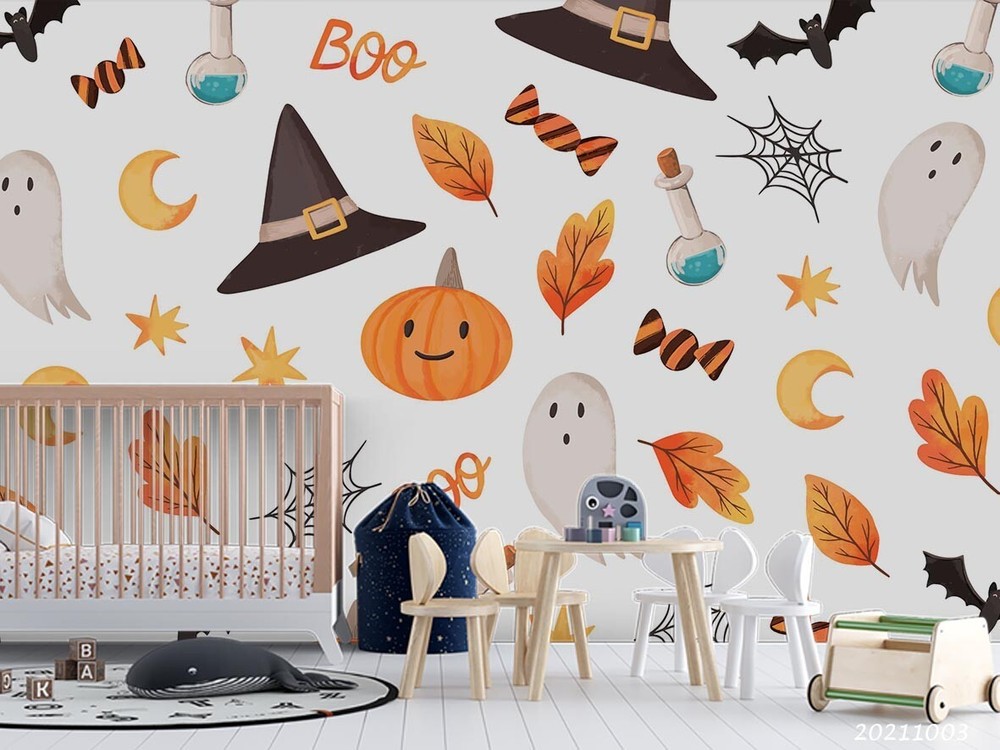 3D Halloween Pumpkin Ghost Wall Mural Sticker for Spooky Decor