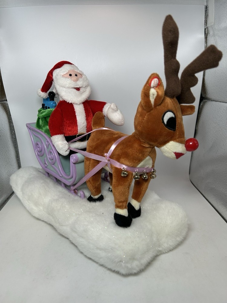 Gemmy Rudolph The Red Nosed Reindeer Santa and Sleigh Christmas Decor Animated