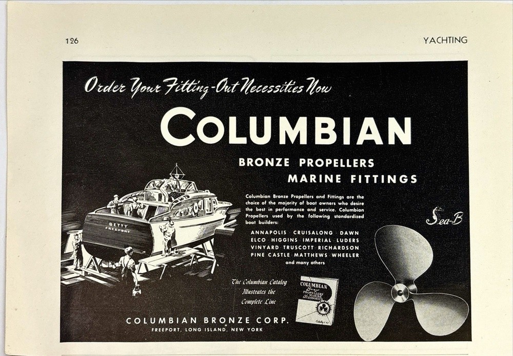 Columbian Bronze Propellers Boating Marine Fittings Vintage Print Ad 1947