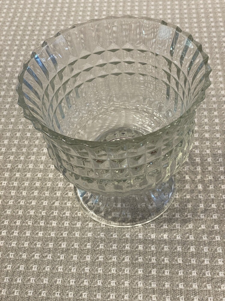 Vintage Glass Compote Dish Ribbled Pedestal Candy Fruit  Bowl FTDA 1986