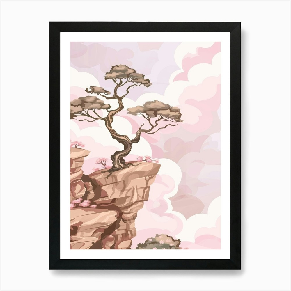 Cliffside Tree Art Print Framed Canvas Wall Decor Picture  