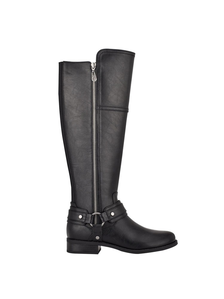 GBG LOS ANGELES Womens Black Flex Back Gold-Tone Harlea Riding Boot 6.5 M WC
