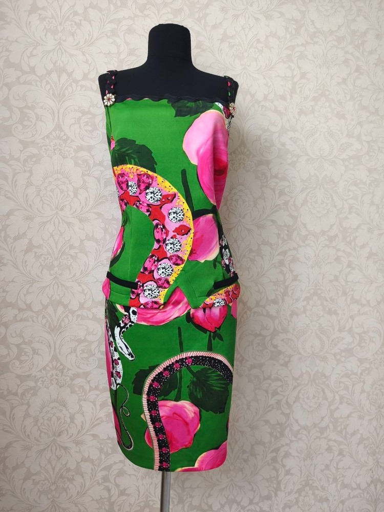 Roberto Cavalli Class Y2K Floral Snake Print Slip Dress Rare Vibrant Colors RARE