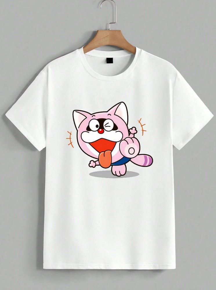 Doraemon Rocky Rackat Pink Cat Anime Manga Graphic Tee T-Shirt Unisex