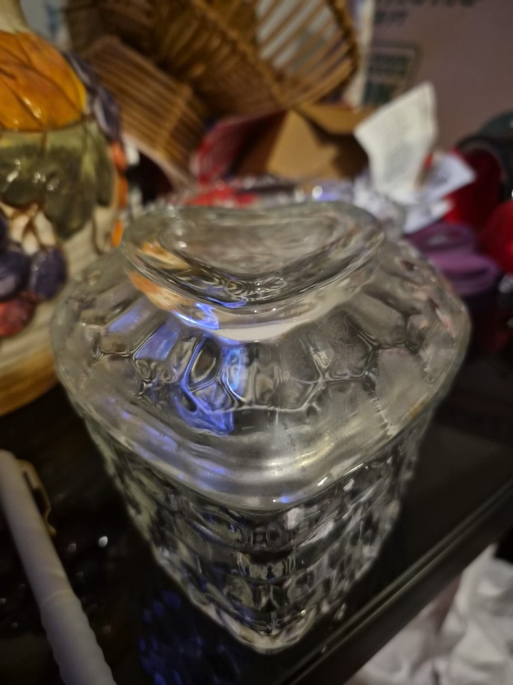 Vintage Homco Glass Heart Candy Dish Trinket Box with Lid Diamond Pattern