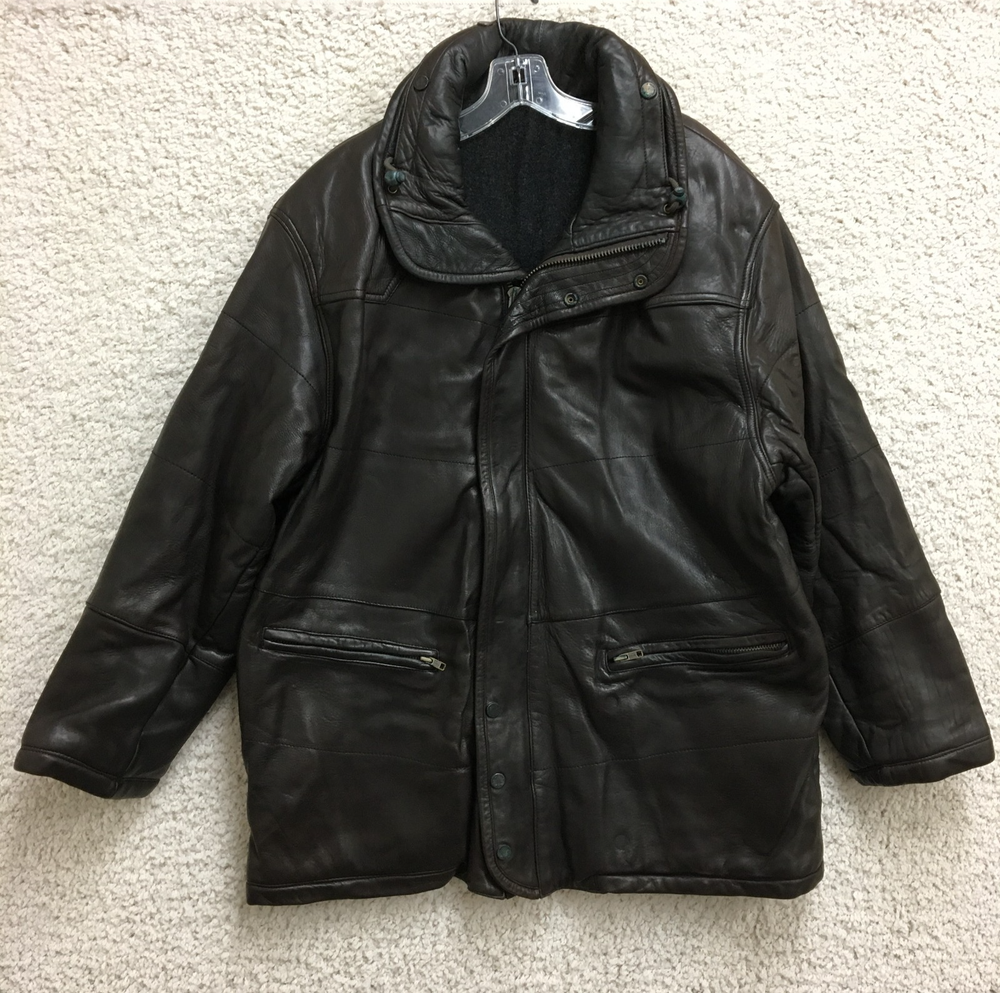 VINTAGE Hugo Boss Leather Jacket Medium Adult Brown Thermaloft Full Zip Mens M