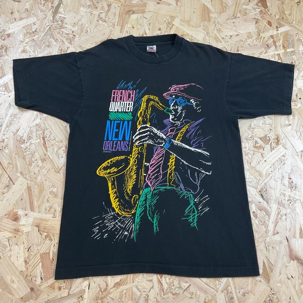 Vintage 1990s New Orleans Saxophone Jazz Graphic Single Stitch T Shirt Large