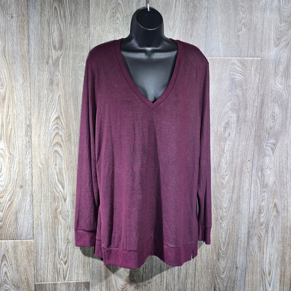 NWT Lucky Brand Women's Long Sleeve V Neck Knit Top Heathered Burgundy Size L