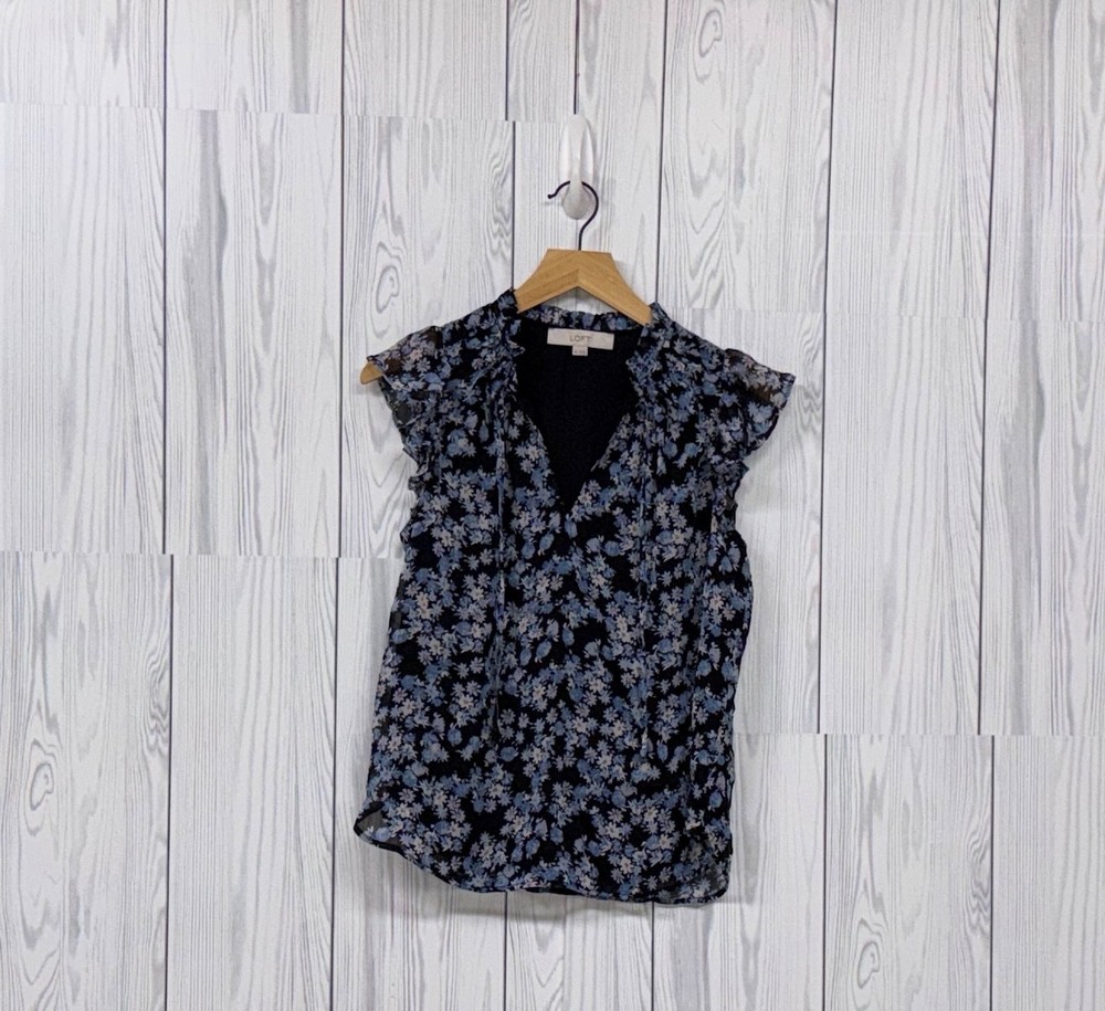 Ann Taylor LOFT sleeveless top womens size extra small black floral blouse