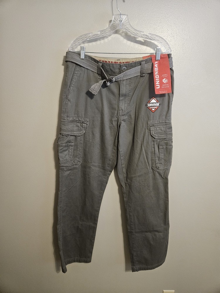 Unionbay mens Survivor Gray Relaxed Fit Cargo - 32x32
