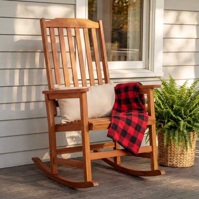 Vineego Outdoor Rocking Chair Solid Acacia Wood High Back, Patio Rocker for Gard