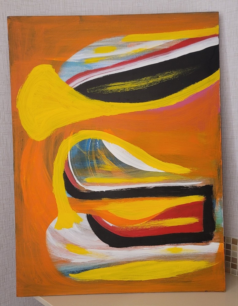 Signed Bold Colorful Abstract Original Painting from Palm Springs, 1993-image
