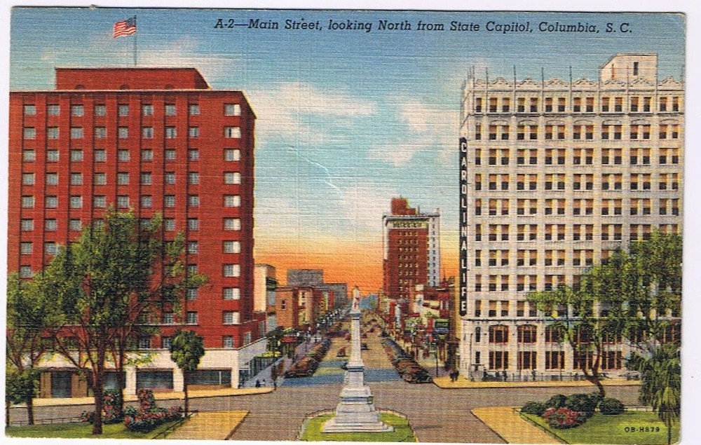 Postcard Columbia South Carolina Main Street Looking North From State Capitol