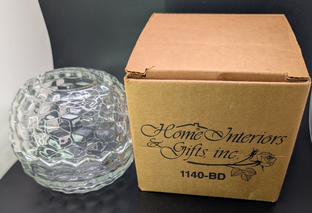 VTG Home Interior Cubist Style Fairy Lamp Glass Candle Holder W/ Box 2 Piece