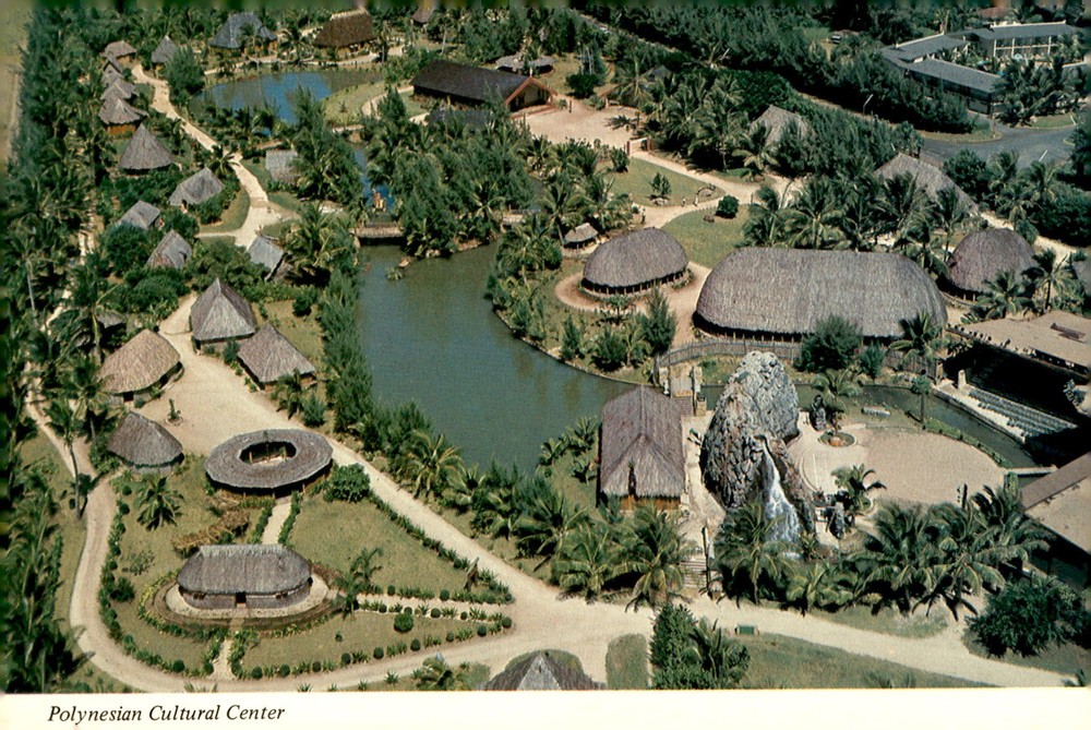 Aerial view of Polynesian Cultural Center, Hawaii Postcard